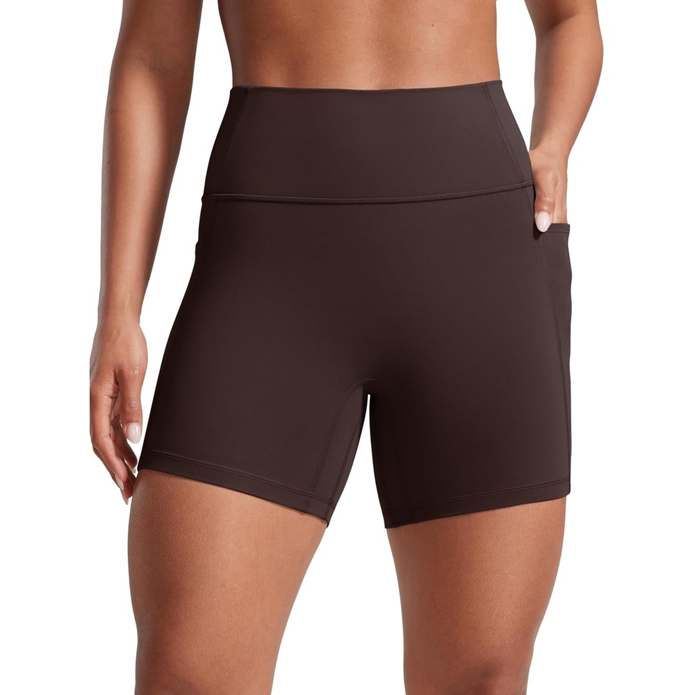 image:imageCRZ YOGA Secretsculpt Butterlift Biker Shorts Pockets 5 No Front Seam Womens High Waist Workout Booty Scrunch ButtHot Fudge Brown