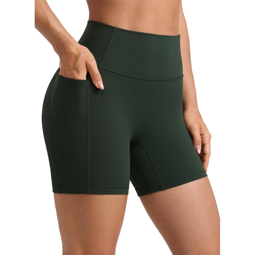image:imageCRZ YOGA Secretsculpt Butterlift Biker Shorts Pockets 5 No Front Seam Womens High Waist Workout Booty Scrunch ButtLegend Green