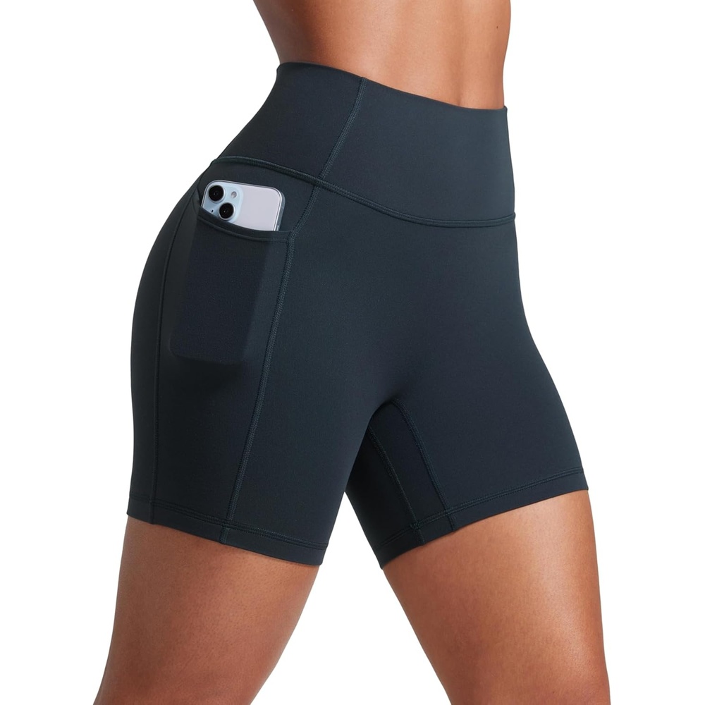 image:imageCRZ YOGA Secretsculpt Butterlift Biker Shorts Pockets 5 No Front Seam Womens High Waist Workout Booty Scrunch ButtTrue Navy