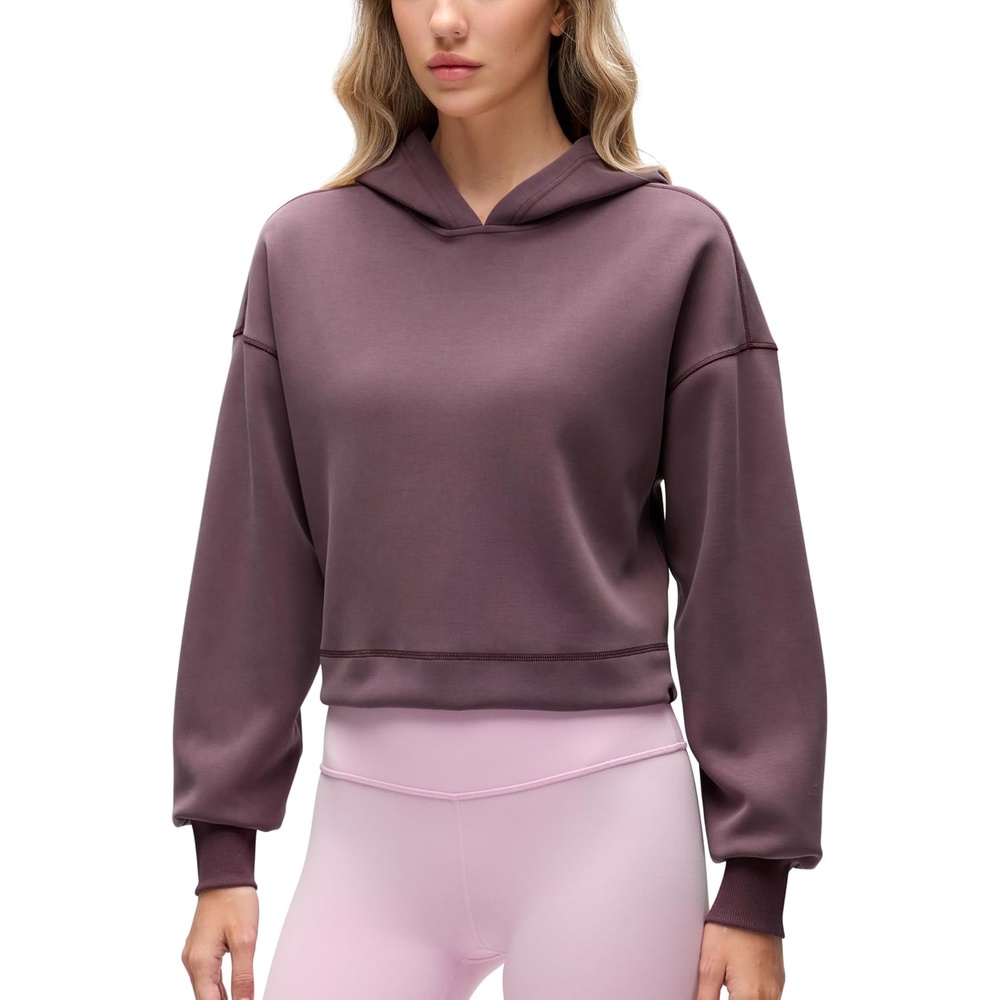 image:imageCRZ YOGA SoftAura Cropped Hoodies for Women Long Sleeve Pullover Basic Workout Casual Hooded SweatshirtsLight Ripe Plum