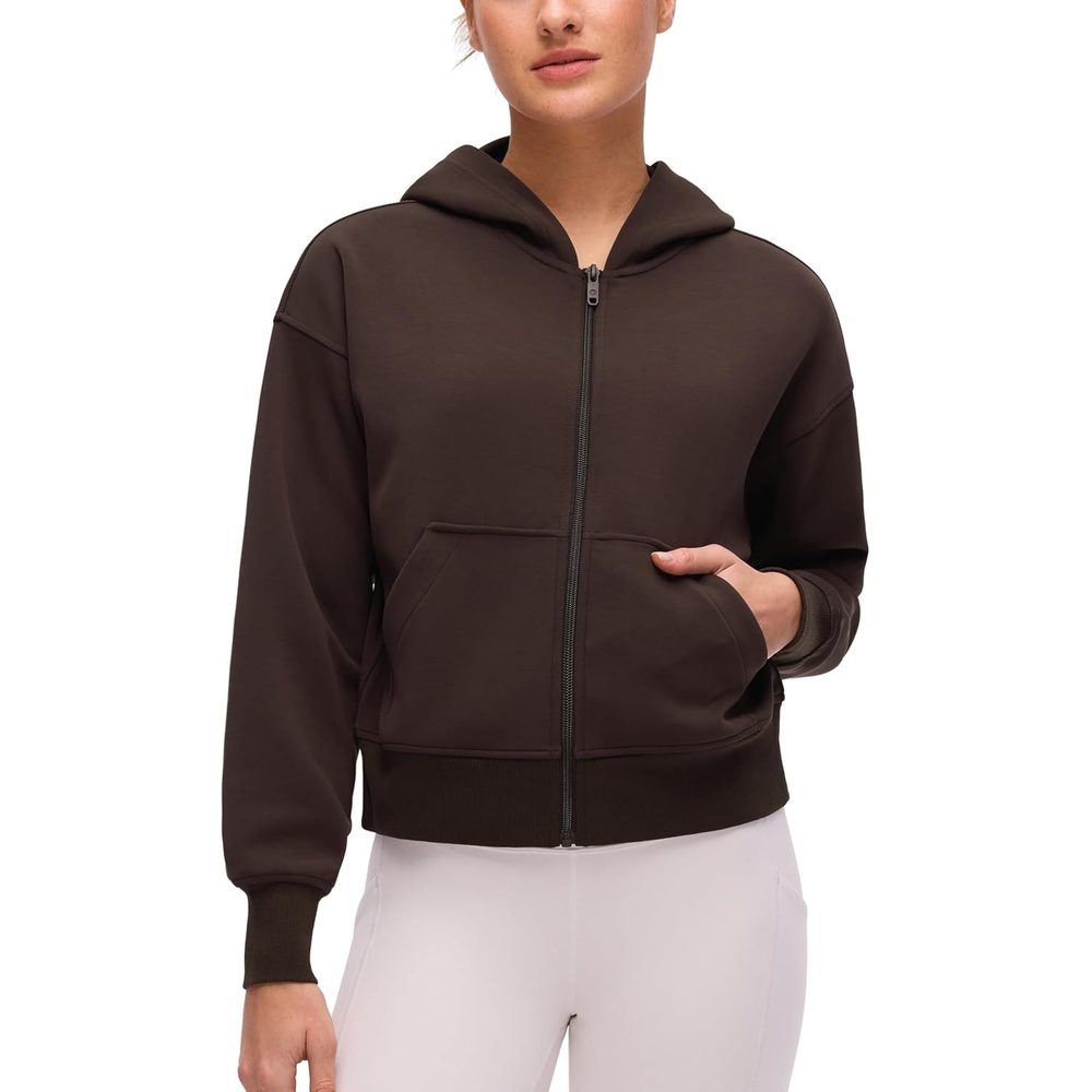 image:imageCRZ YOGA SoftAura Full Zip Hoodies for Women Workout Casual Zipper Hooded Sweat Shirts with PocketsHot Fudge Brown