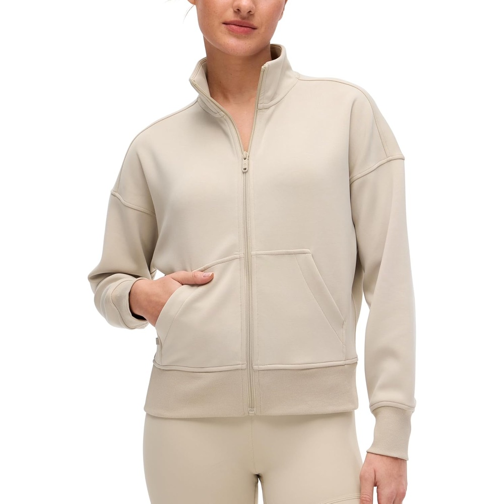 image:imageCRZ YOGA SoftAura Full Zip Sweatshirt for Women Workout Casual Zipper Funnel Neck Sweat Shirts Jackets with PocketsMojave Tan