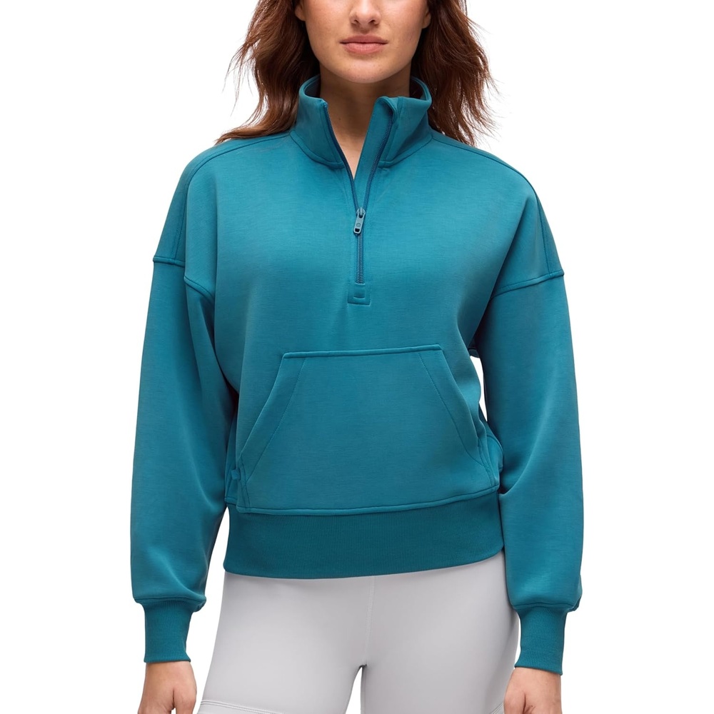 image:imageCRZ YOGA SoftAura Half Zip Sweatshirt for Women Pullover Workout Casual Funnel Neck Sweat Shirts with PocketHawaiian Blue