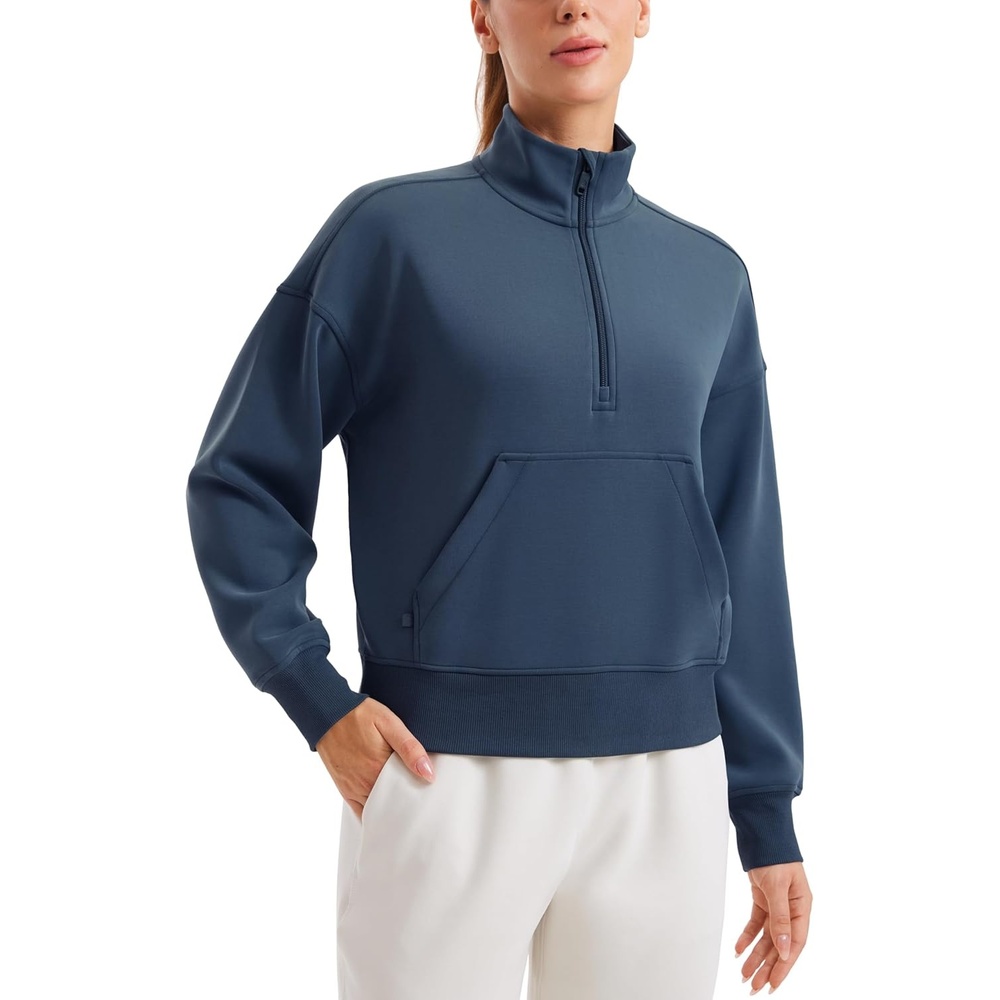 image:imageCRZ YOGA SoftAura Half Zip Sweatshirt for Women Pullover Workout Casual Funnel Neck Sweat Shirts with PocketInk Blue