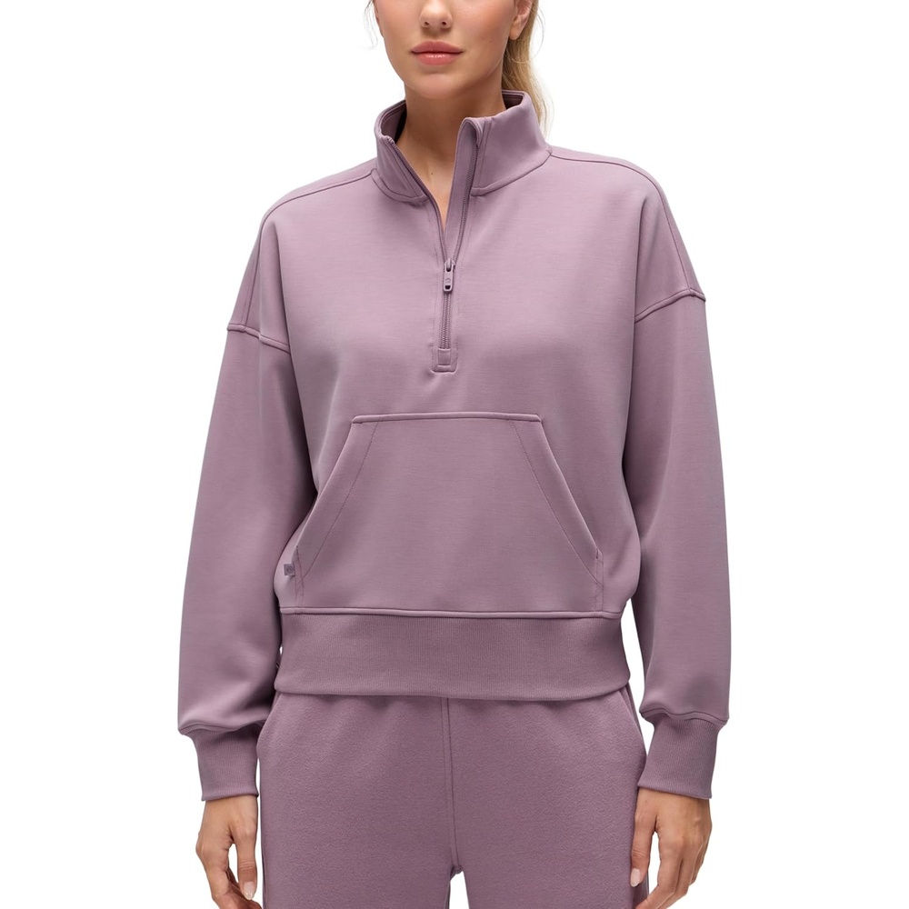 image:imageCRZ YOGA SoftAura Half Zip Sweatshirt for Women Pullover Workout Casual Funnel Neck Sweat Shirts with PocketLight Lavender