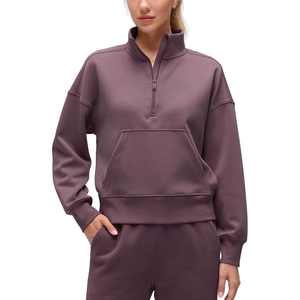 image:imageCRZ YOGA SoftAura Half Zip Sweatshirt for Women Pullover Workout Casual Funnel Neck Sweat Shirts with PocketLight Ripe Plum