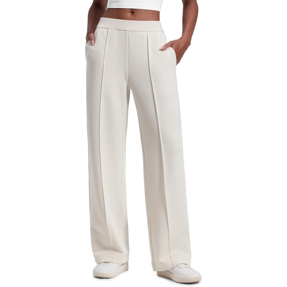 image:imageCRZ YOGA SoftAura Pintuck Straight Leg Sweatpants Women 30 Modal Casual Lounge Travel Pants with PocketsMilky White