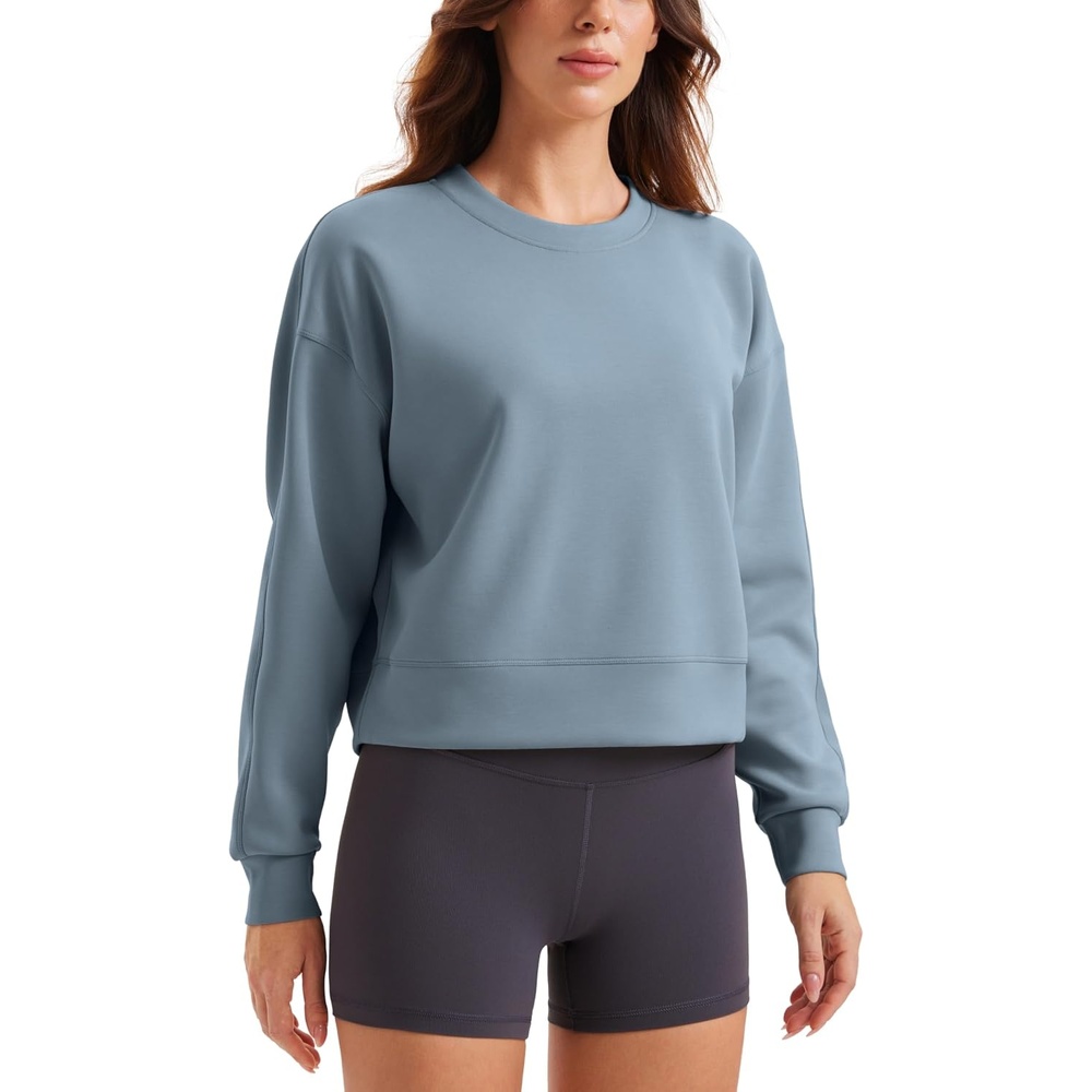 image:imageCRZ YOGA SoftAura Pullover Sweatshirt for Women Crewneck Workout Casual Basic Fall Sweat ShirtsBelgian Blue