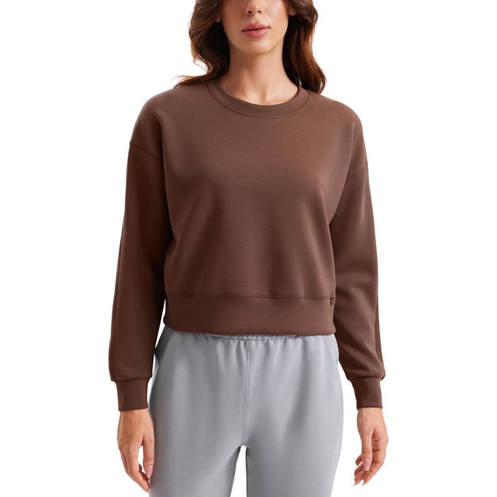 image:imageCRZ YOGA SoftAura Pullover Sweatshirt for Women Crewneck Workout Casual Basic Fall Sweat ShirtsCoffee Brown