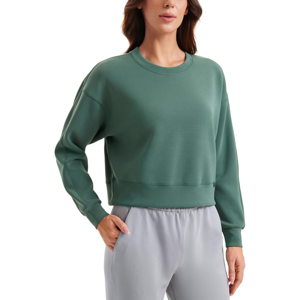 image:imageCRZ YOGA SoftAura Pullover Sweatshirt for Women Crewneck Workout Casual Basic Fall Sweat ShirtsDark Forest Green