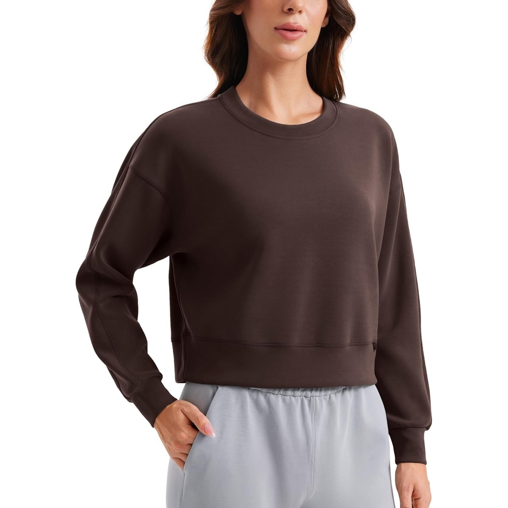 image:imageCRZ YOGA SoftAura Pullover Sweatshirt for Women Crewneck Workout Casual Basic Fall Sweat ShirtsHot Fudge Brown