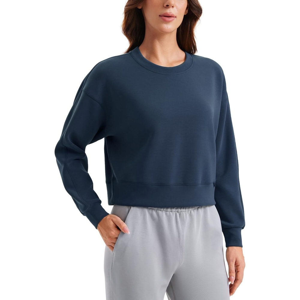 image:imageCRZ YOGA SoftAura Pullover Sweatshirt for Women Crewneck Workout Casual Basic Fall Sweat ShirtsInk Blue