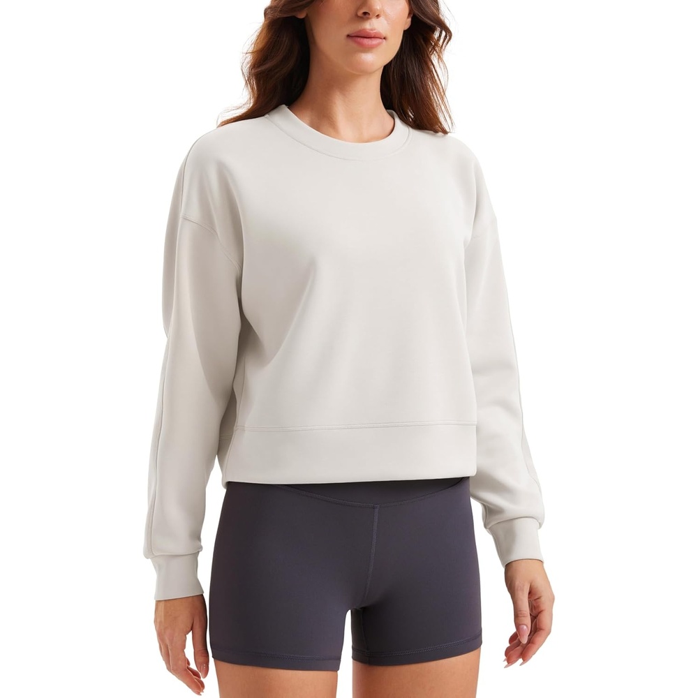 image:imageCRZ YOGA SoftAura Pullover Sweatshirt for Women Crewneck Workout Casual Basic Fall Sweat ShirtsMilky White Bone