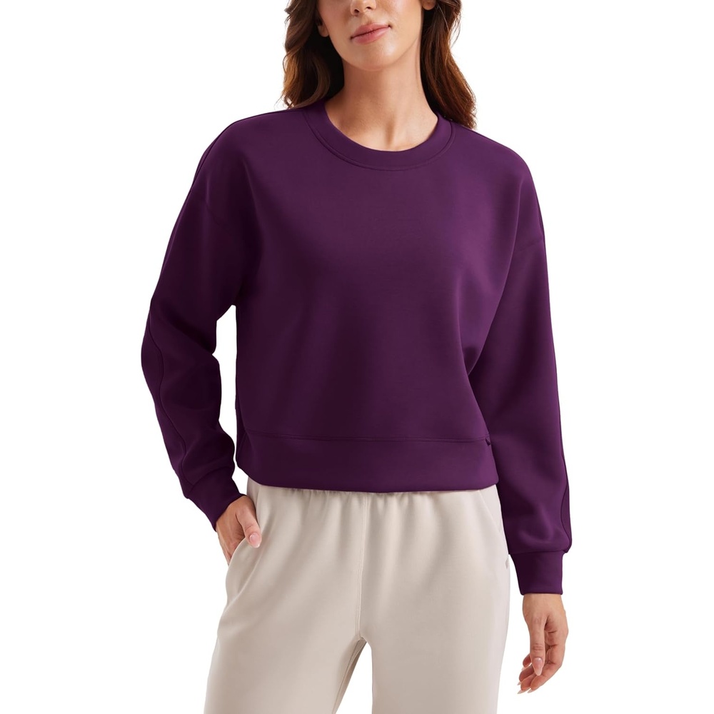 image:imageCRZ YOGA SoftAura Pullover Sweatshirt for Women Crewneck Workout Casual Basic Fall Sweat ShirtsPlum Magenta