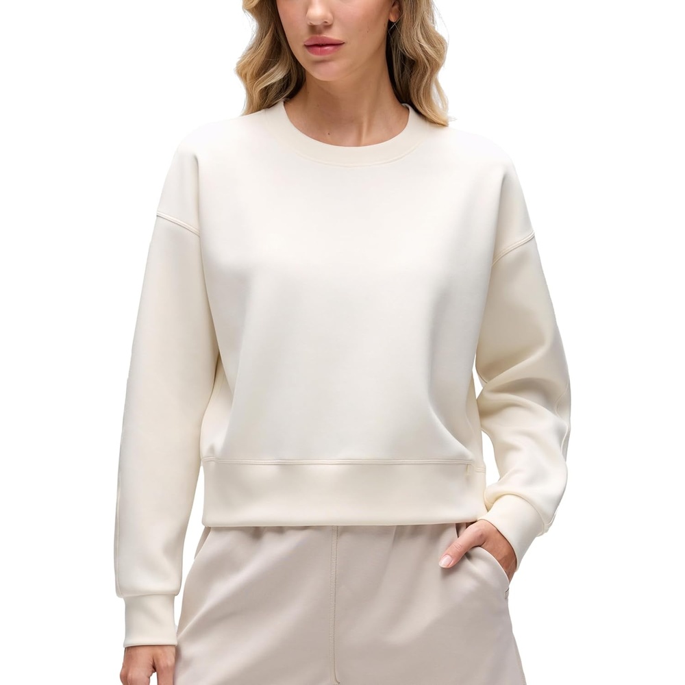image:imageCRZ YOGA SoftAura Pullover Sweatshirt for Women Crewneck Workout Casual Basic Fall Sweat ShirtsWhite Apricot