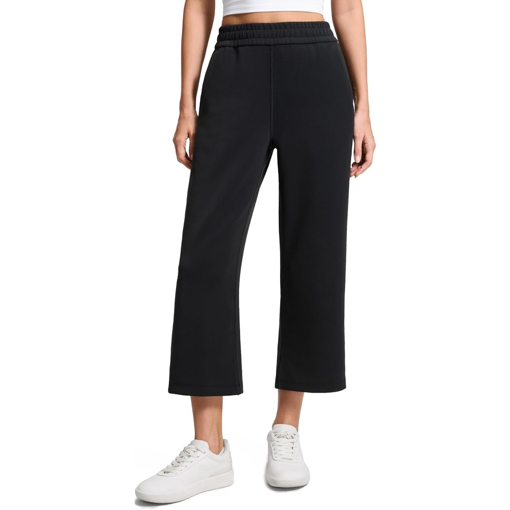 image:imageCRZ YOGA SoftAura Straight Leg Cropped Sweatpants Women 24 Modal Lounge Travel Casual Pants with PocketsBlack