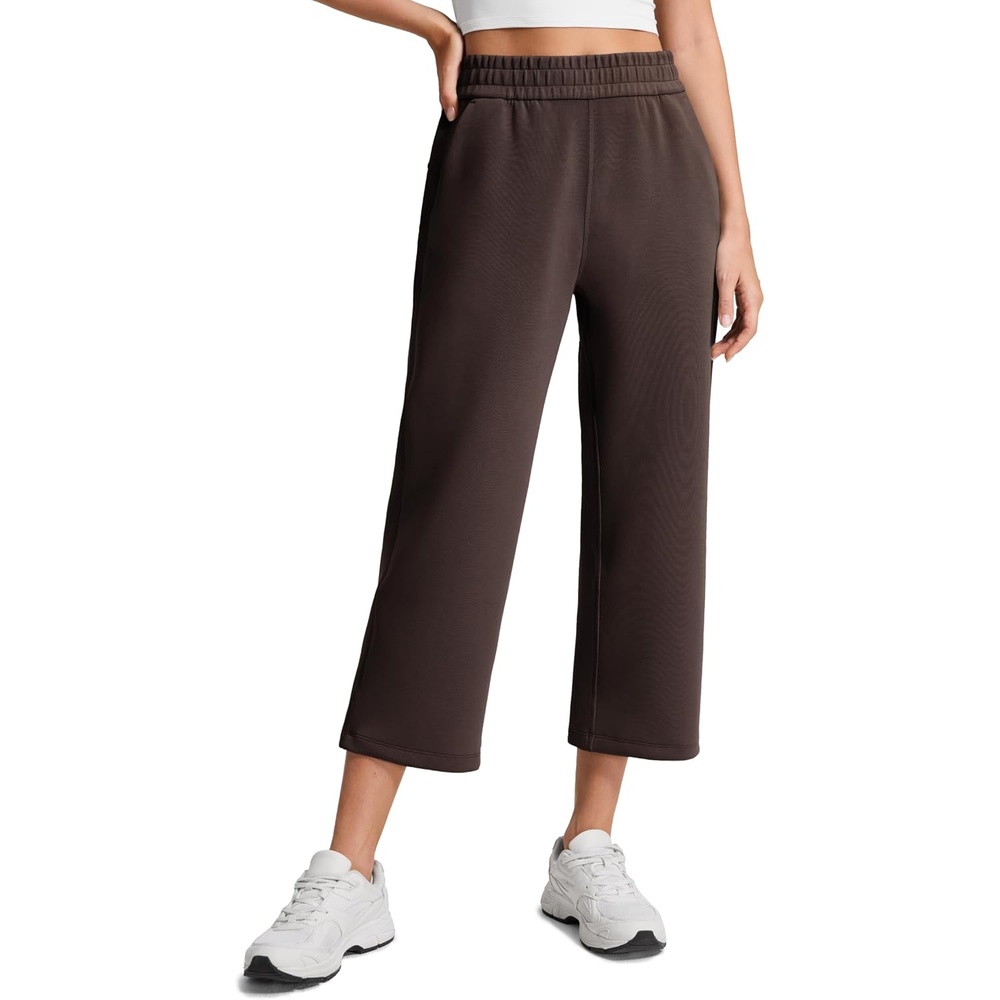 image:imageCRZ YOGA SoftAura Straight Leg Cropped Sweatpants Women 24 Modal Lounge Travel Casual Pants with PocketsHot Fudge Brown