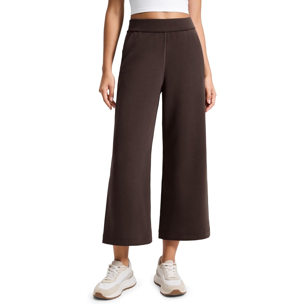 image:imageCRZ YOGA SoftAura Wide Leg Cropped Sweatpants Women 25 Modal Lounge Travel Casual Capri Pants with PocketsHot Fudge Brown