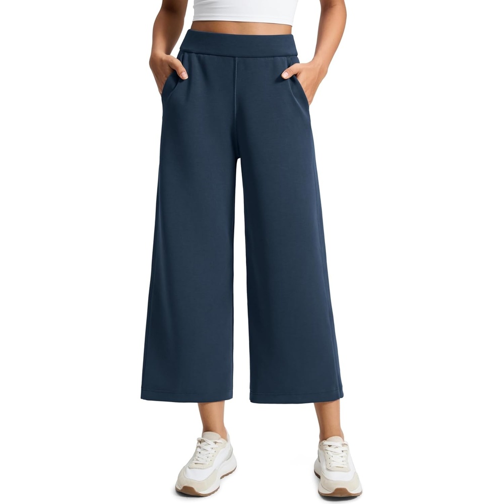 image:imageCRZ YOGA SoftAura Wide Leg Cropped Sweatpants Women 25 Modal Lounge Travel Casual Capri Pants with PocketsInk Blue