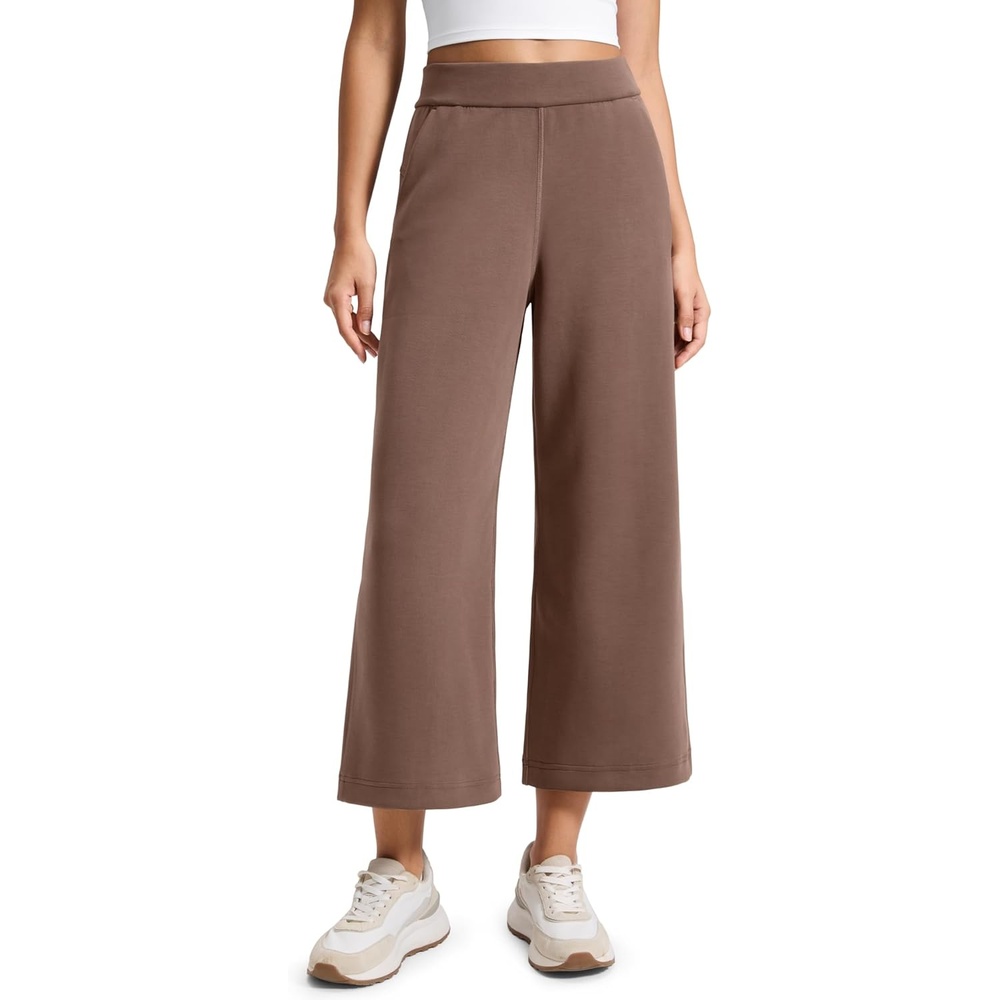 image:imageCRZ YOGA SoftAura Wide Leg Cropped Sweatpants Women 25 Modal Lounge Travel Casual Capri Pants with PocketsLava Brown