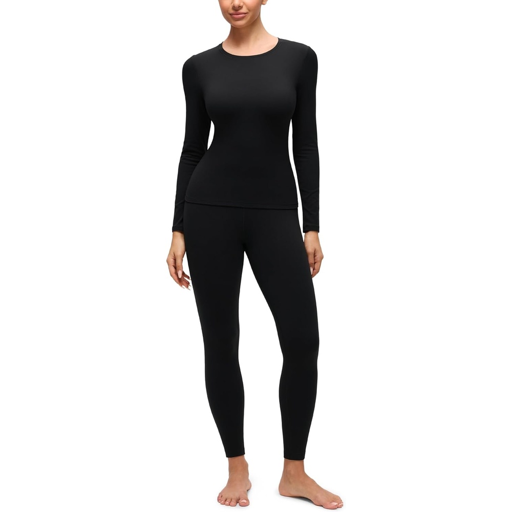 image:imageCRZ YOGA Softembrace Fleece Lined Thermal Underwear Set for Women Soft Casual Base Layer Long Johns Warm Pajamas Top BottomBlack