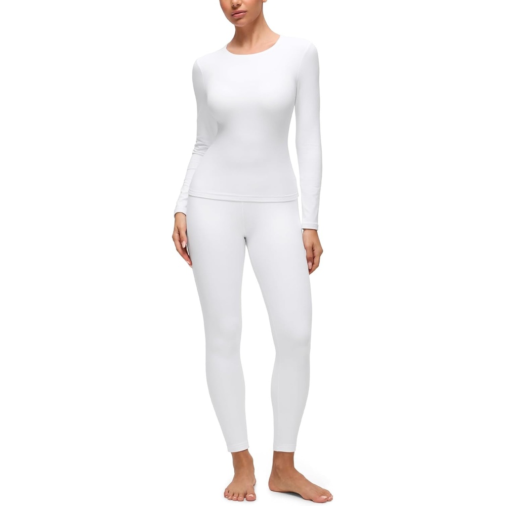 image:imageCRZ YOGA Softembrace Fleece Lined Thermal Underwear Set for Women Soft Casual Base Layer Long Johns Warm Pajamas Top BottomWhite