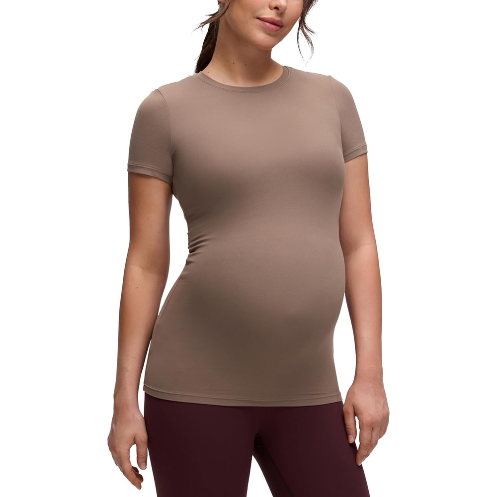 image:imageCRZ YOGA Softembrace Maternity Crewneck Short Sleeve Shirts Soft Casual Pregnancy Tops Going Out Basic TShirts for WomenBrown Purple
