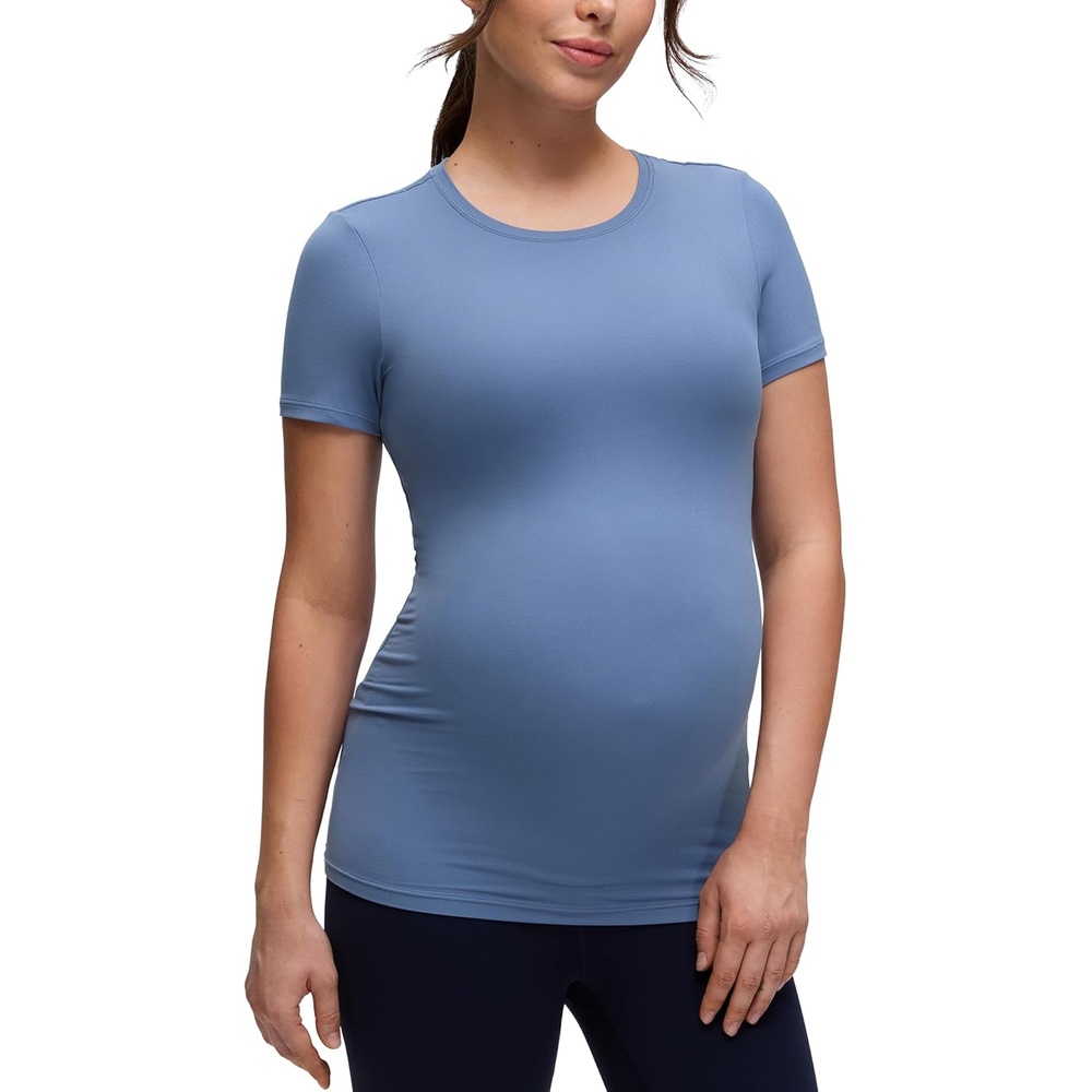 image:imageCRZ YOGA Softembrace Maternity Crewneck Short Sleeve Shirts Soft Casual Pregnancy Tops Going Out Basic TShirts for WomenOasis Blue