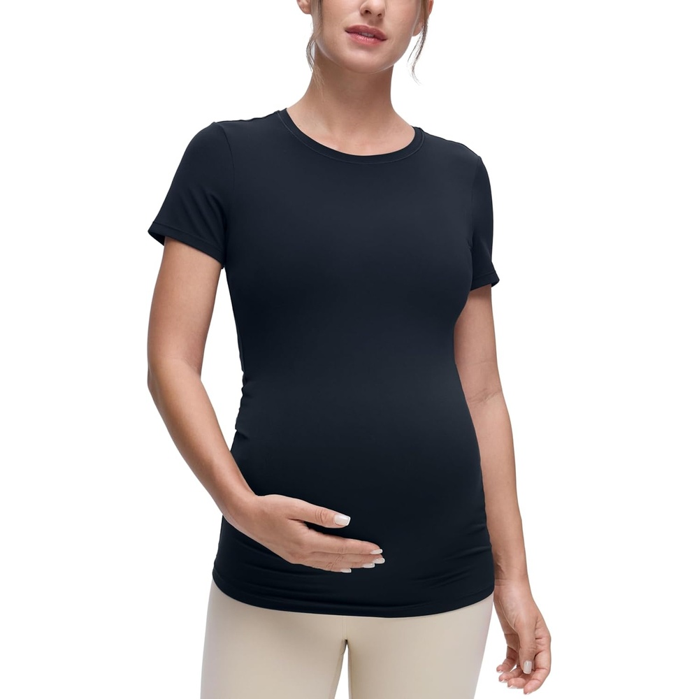 image:imageCRZ YOGA Softembrace Maternity Crewneck Short Sleeve Shirts Soft Casual Pregnancy Tops Going Out Basic TShirts for WomenTrue Navy