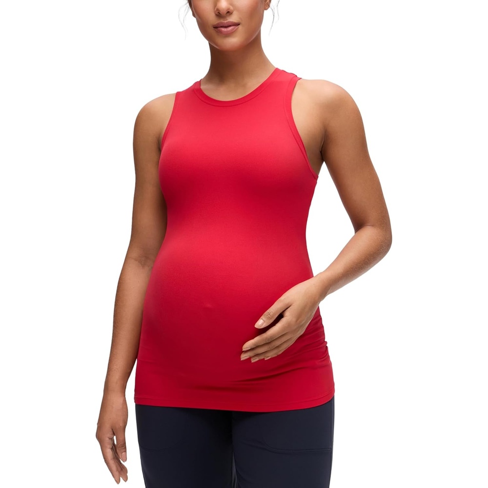 image:imageCRZ YOGA Softembrace Maternity High Neck Tank Tops Soft Sleeveless Casual Going Out Pregnancy Basic TShirts for WomenAurora Red