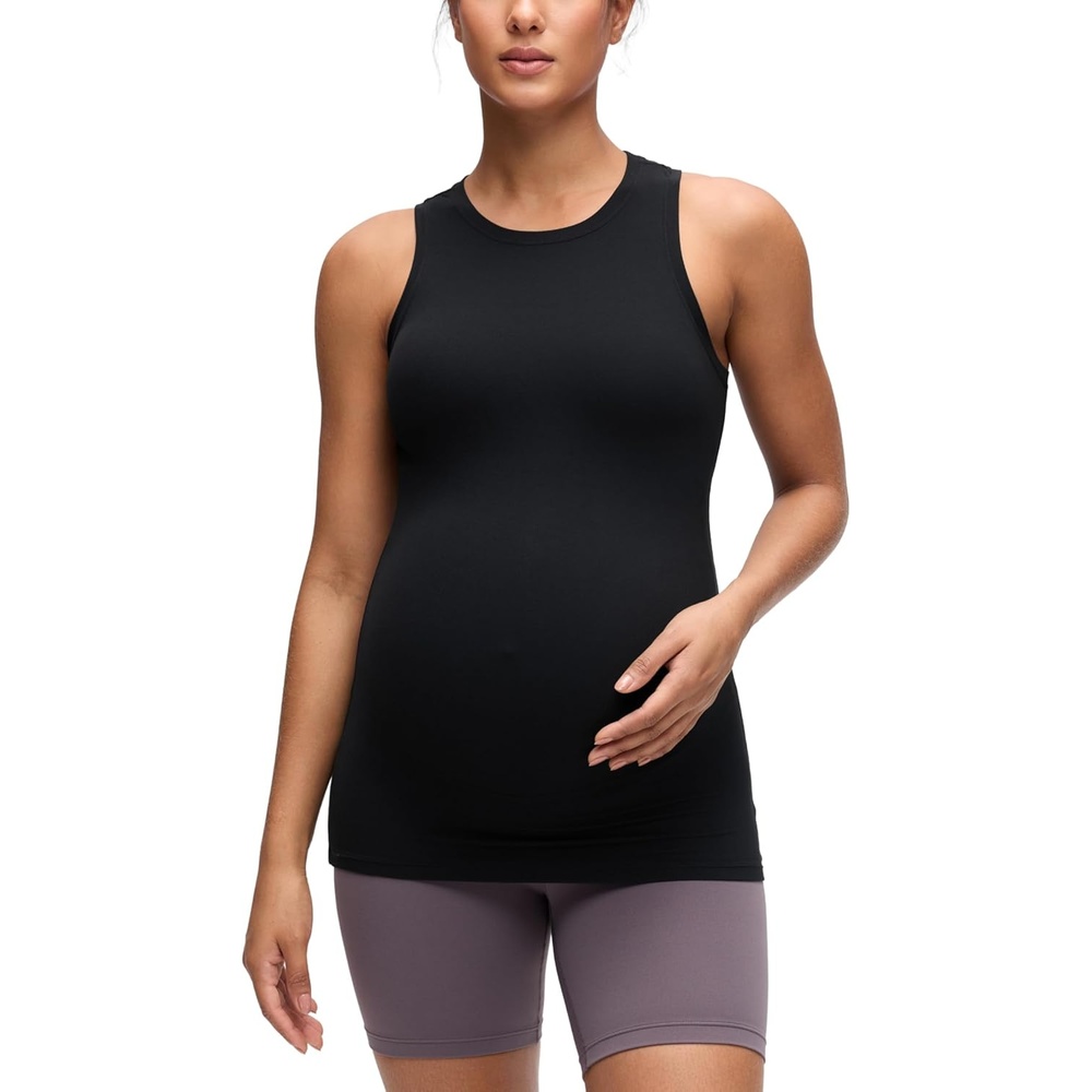 image:imageCRZ YOGA Softembrace Maternity High Neck Tank Tops Soft Sleeveless Casual Going Out Pregnancy Basic TShirts for WomenBlack