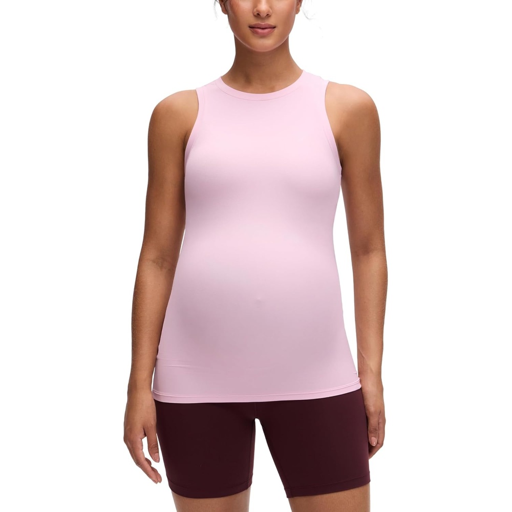 image:imageCRZ YOGA Softembrace Maternity High Neck Tank Tops Soft Sleeveless Casual Going Out Pregnancy Basic TShirts for WomenPink Peony
