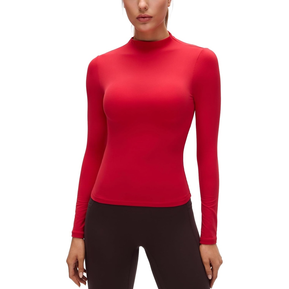 image:imageCRZ YOGA Softembrace Mock Neck Long Sleeve Shirts for Women Casual Going Out Comfort Tops Soft Fitted Layer Underwear TeesAurora Red