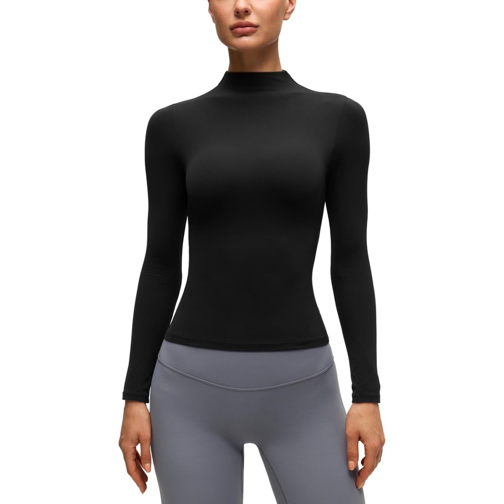 image:imageCRZ YOGA Softembrace Mock Neck Long Sleeve Shirts for Women Casual Going Out Comfort Tops Soft Fitted Layer Underwear TeesBlack