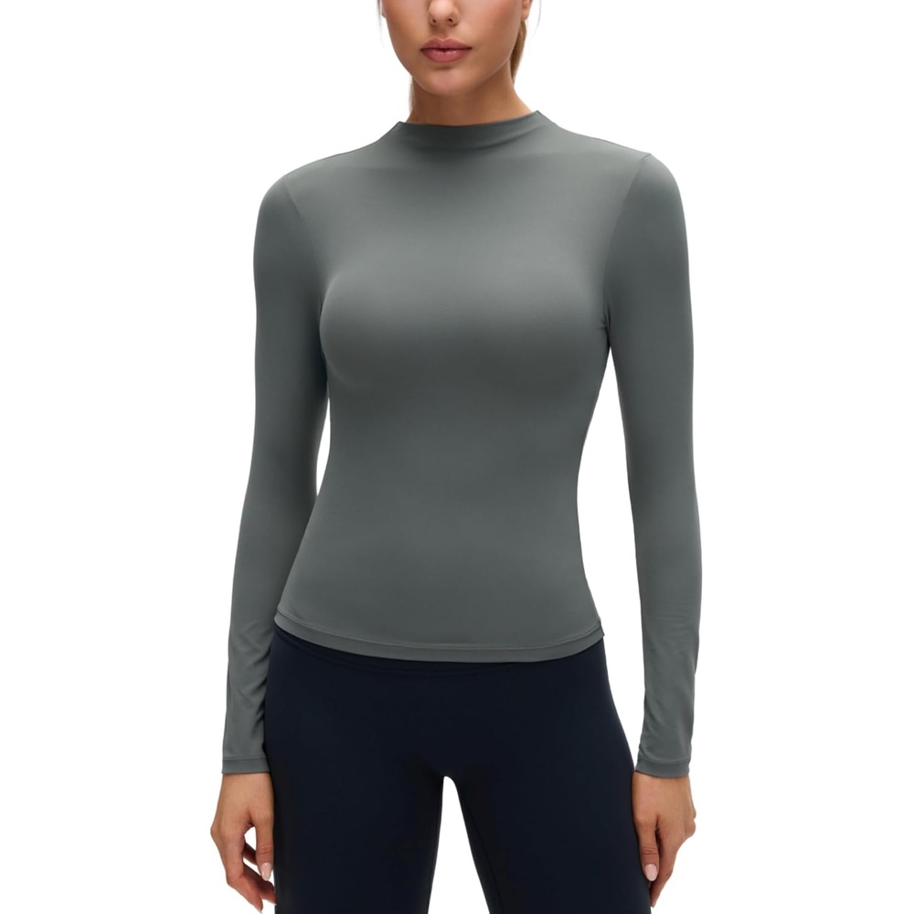 image:imageCRZ YOGA Softembrace Mock Neck Long Sleeve Shirts for Women Casual Going Out Comfort Tops Soft Fitted Layer Underwear TeesGrey Sage