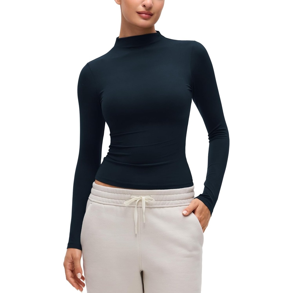 image:imageCRZ YOGA Softembrace Mock Neck Long Sleeve Shirts for Women Casual Going Out Comfort Tops Soft Fitted Layer Underwear TeesTrue Navy