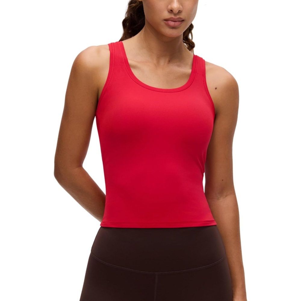image:imageCRZ YOGA Softembrace Scoop Neck Tank Tops for Women Casual Going Out Soft Double Lined Crop Basic Sleeveless ShirtsAurora Red
