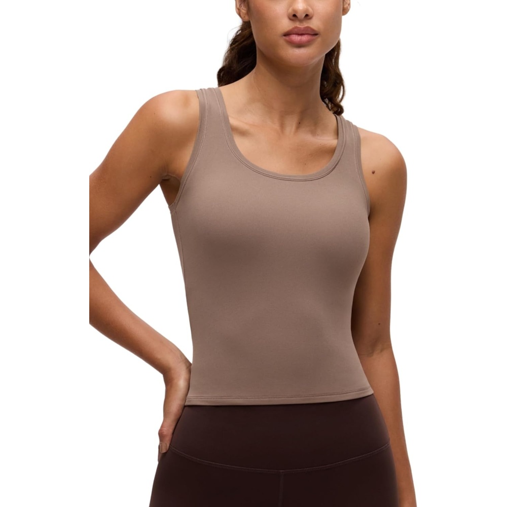 image:imageCRZ YOGA Softembrace Scoop Neck Tank Tops for Women Casual Going Out Soft Double Lined Crop Basic Sleeveless ShirtsBrown Purple