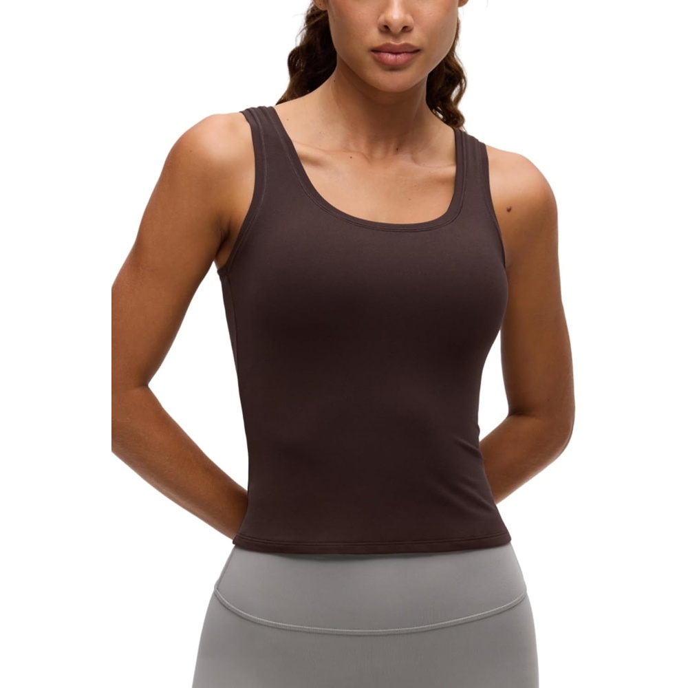 image:imageCRZ YOGA Softembrace Scoop Neck Tank Tops for Women Casual Going Out Soft Double Lined Crop Basic Sleeveless ShirtsHot Fudge Brown