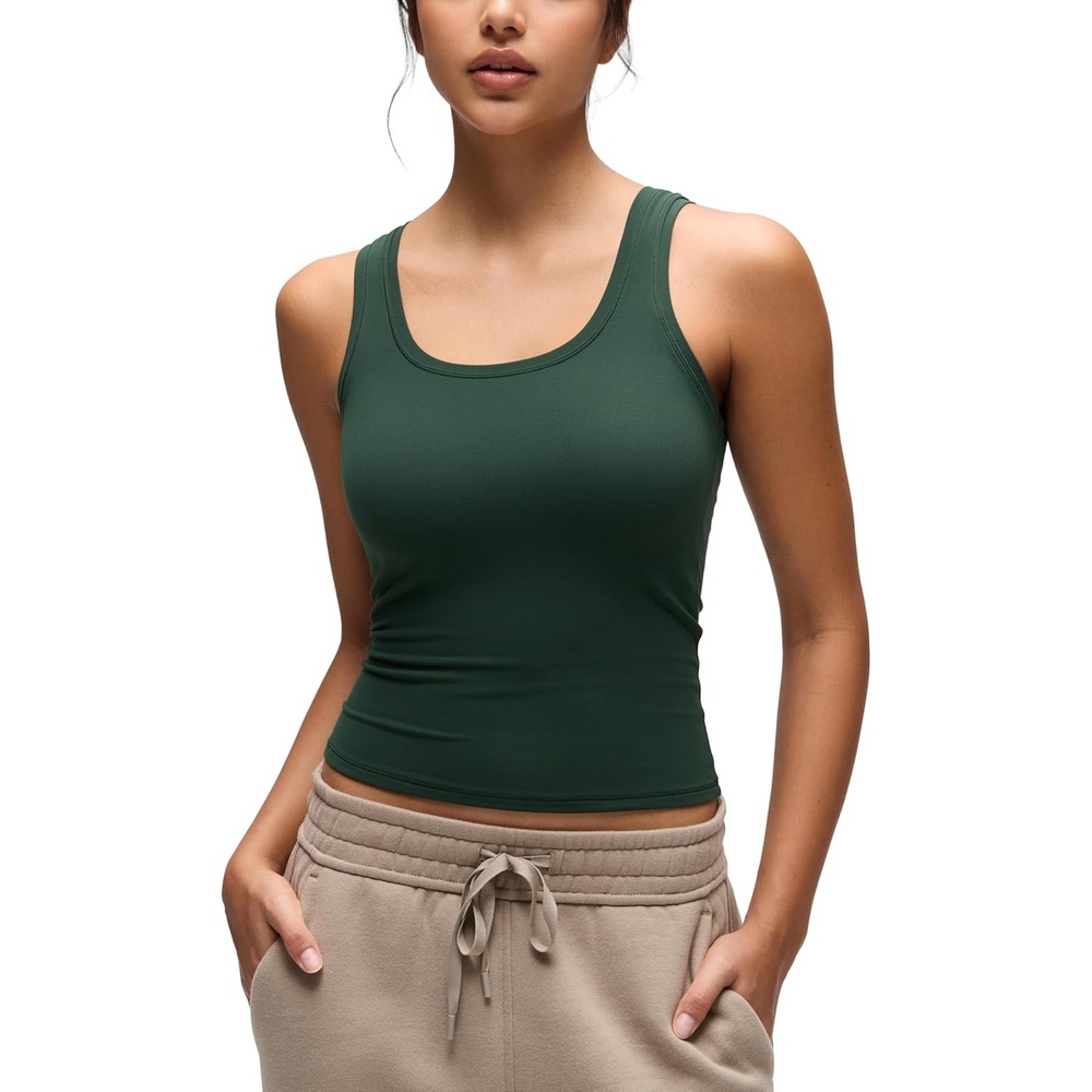 image:imageCRZ YOGA Softembrace Scoop Neck Tank Tops for Women Casual Going Out Soft Double Lined Crop Basic Sleeveless ShirtsLegend Green
