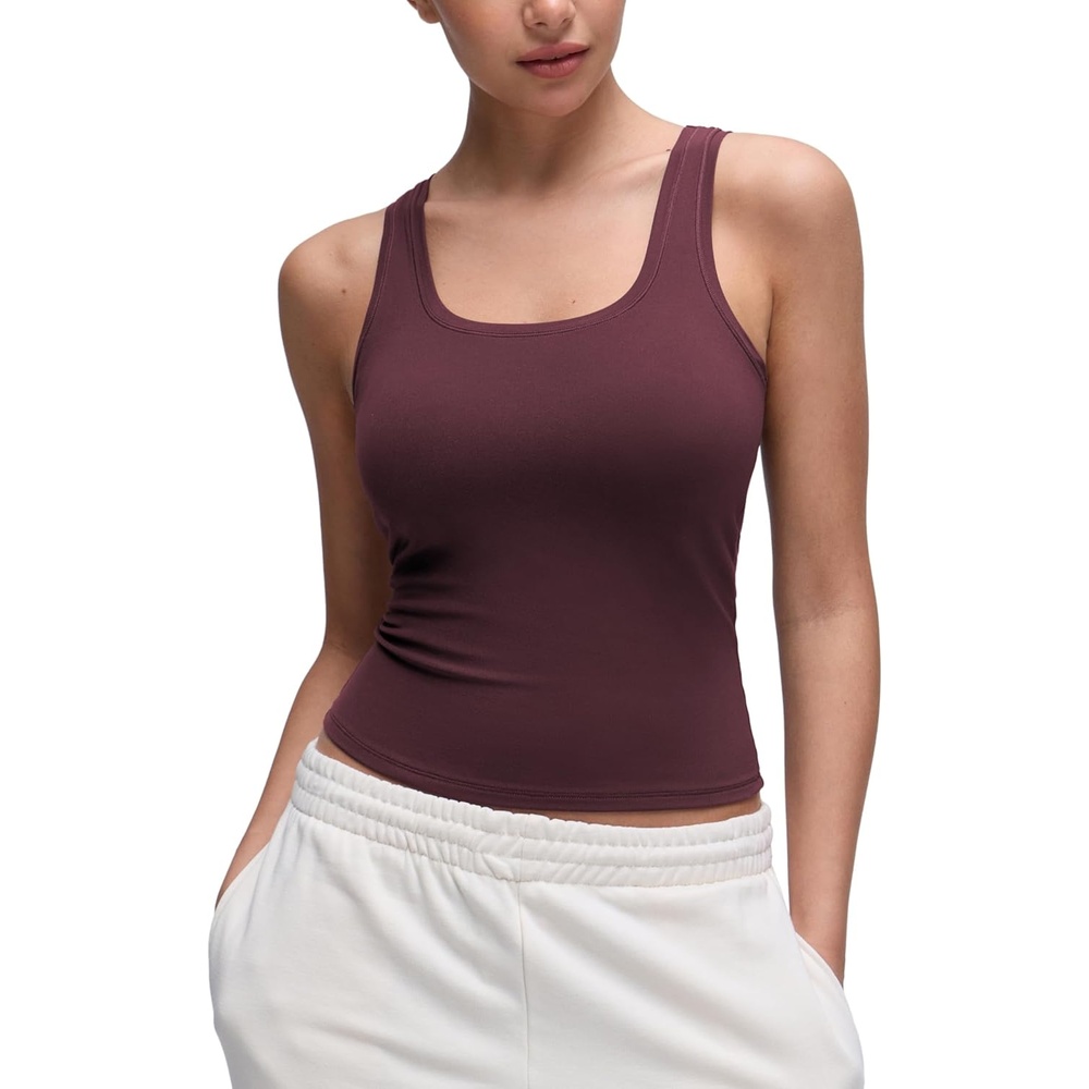 image:imageCRZ YOGA Softembrace Scoop Neck Tank Tops for Women Casual Going Out Soft Double Lined Crop Basic Sleeveless ShirtsRipe Plum