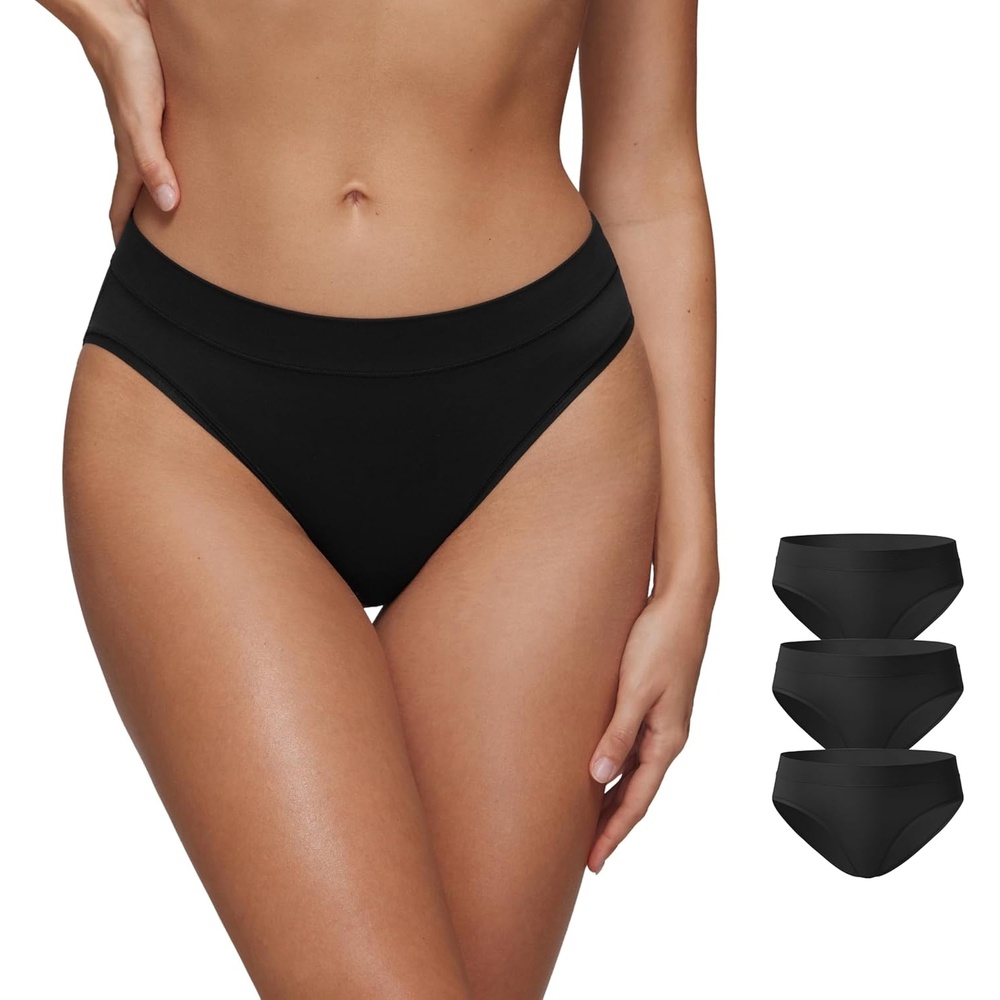 image:imageCRZ YOGA Softhold Bikini Underwear for Women Sexy Tagless Hipster Stretch Breathable Ladies Cheeky Panties 3 PackBlack 3pack