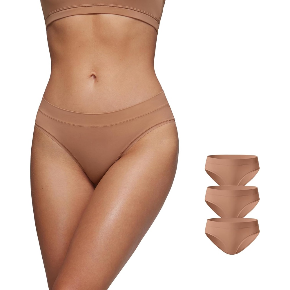 image:imageCRZ YOGA Softhold Bikini Underwear for Women Sexy Tagless Hipster Stretch Breathable Ladies Cheeky Panties 3 PackGravel 3pack