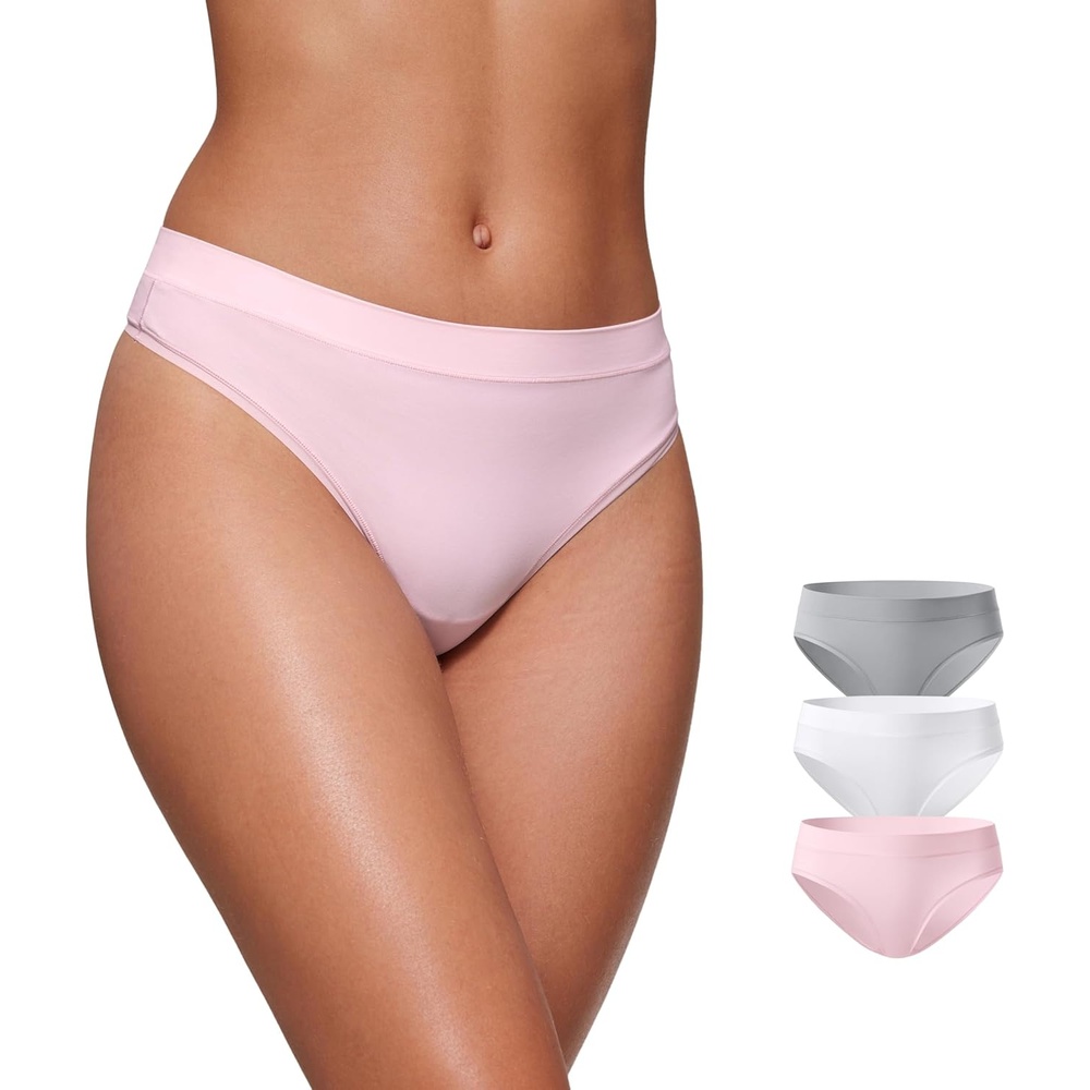 image:imageCRZ YOGA Softhold Bikini Underwear for Women Sexy Tagless Hipster Stretch Breathable Ladies Cheeky Panties 3 PackGreyWhitePink