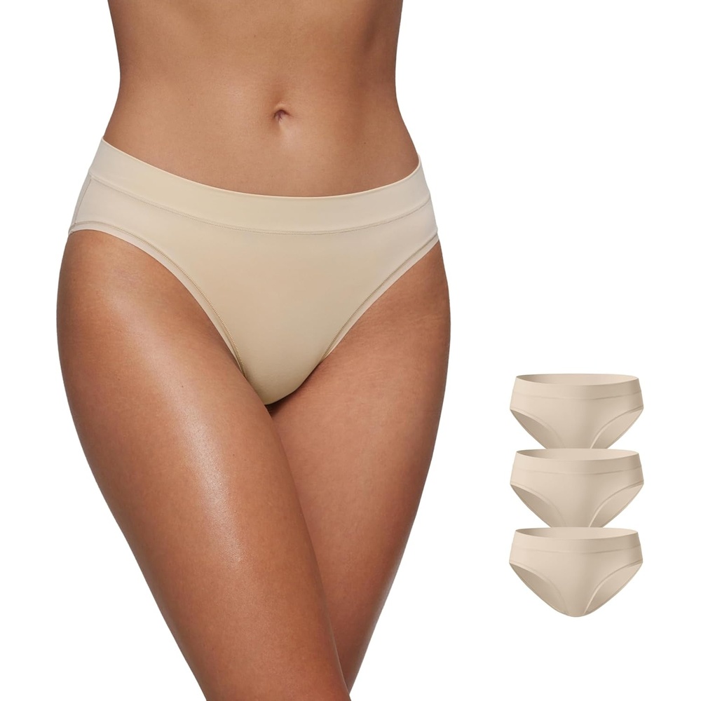 image:imageCRZ YOGA Softhold Bikini Underwear for Women Sexy Tagless Hipster Stretch Breathable Ladies Cheeky Panties 3 PackMojave Tan 23pack