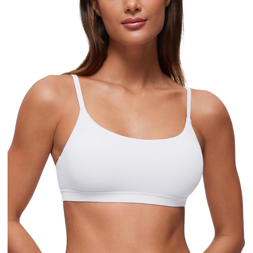 image:imageCRZ YOGA Softhold Double Lined Scoop Neck Bralette Womens Adjustable Straps Cami Wireless Sleep TShirt Everyday BraSnow White