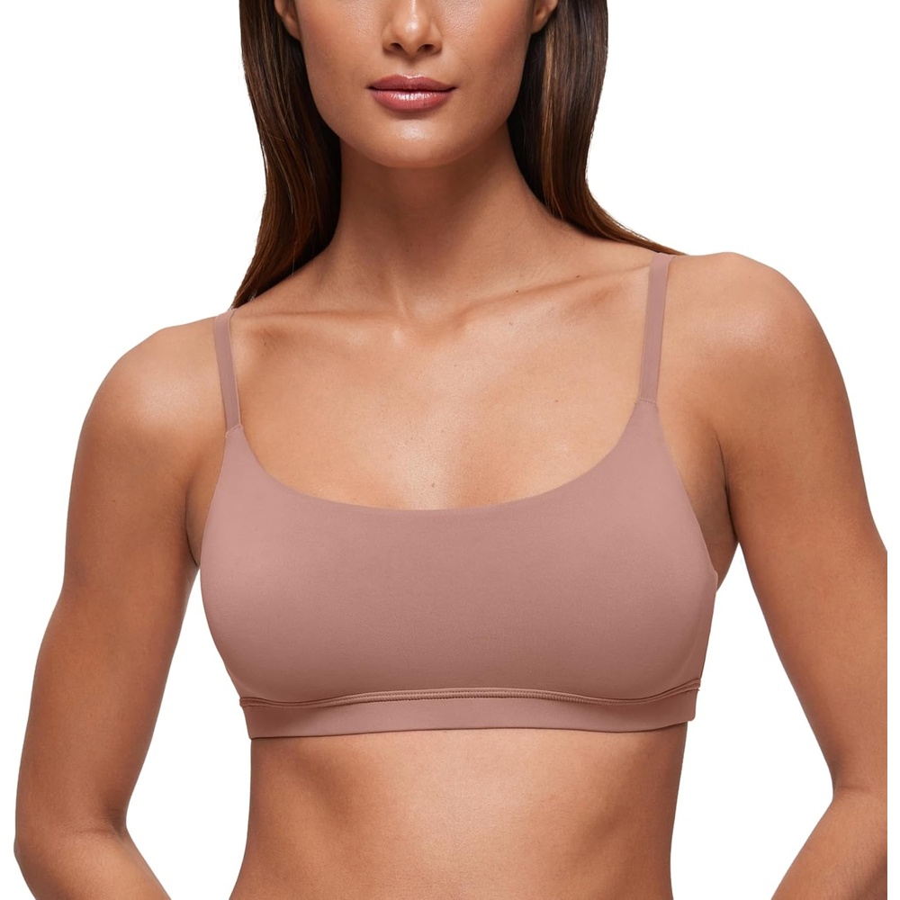 image:imageCRZ YOGA Softhold Double Lined Scoop Neck Bralette  Womens Adjustable Straps Cami Wireless Sleep TShirt Everyday BraTwilight Rose Pink