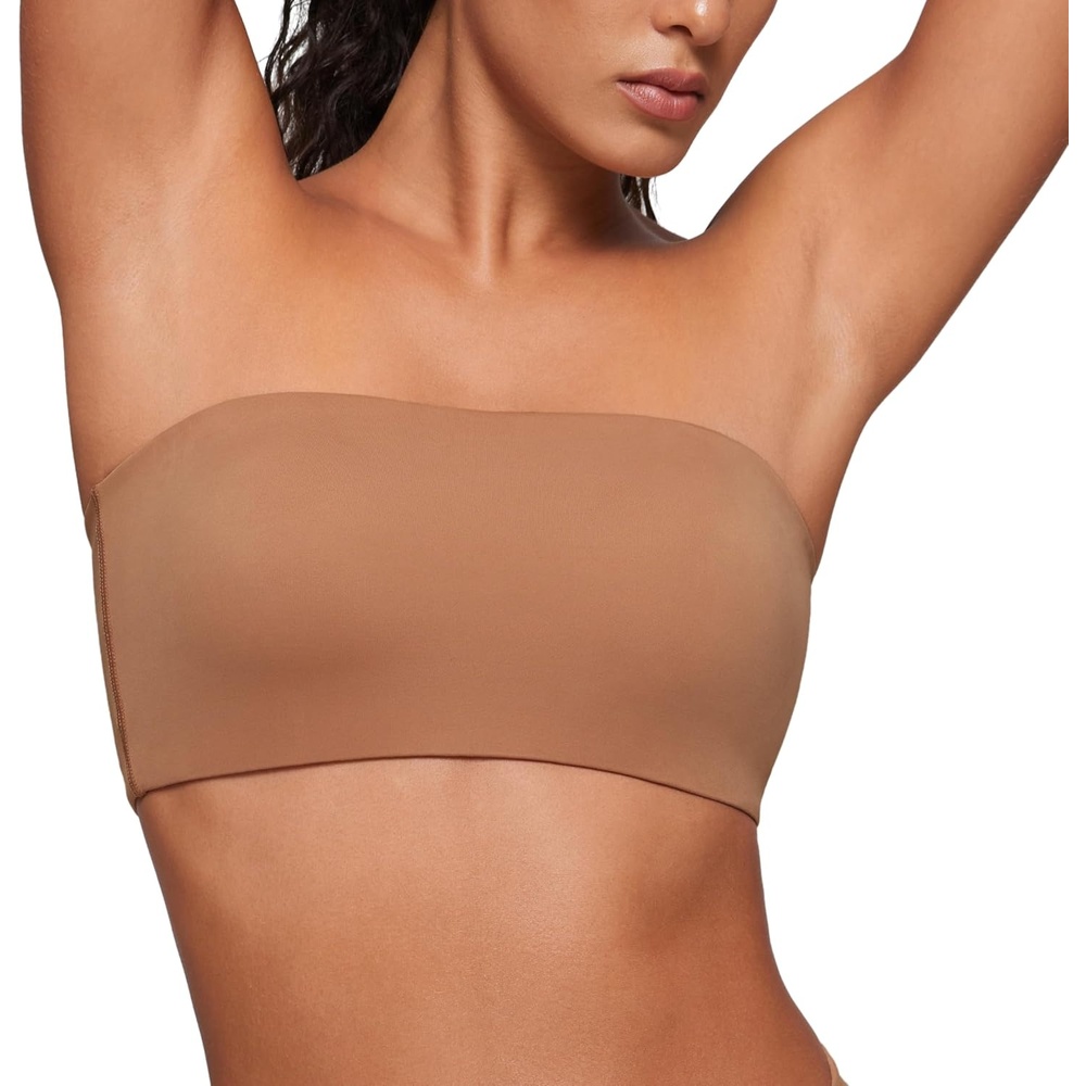 image:imageCRZ YOGA Softhold Double Lined Strapless Bralette Stretchy Smooth Womens Tube Tops Bandeau Wireless TShirt Everyday BraGravel Beige
