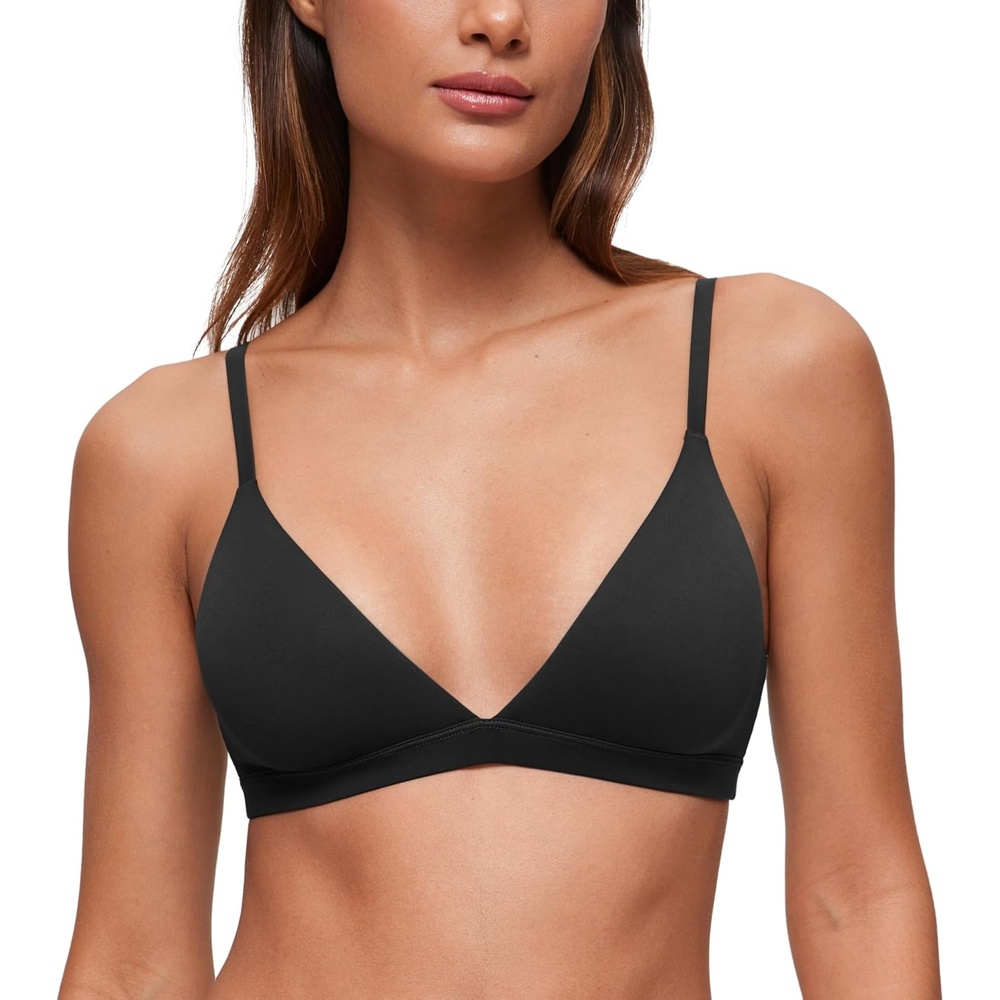image:imageCRZ YOGA Softhold Double Lined Triangle Bralette Womens Adjustable Straps Wireless Cami Plunge TShirt Everyday Bra ComfyBlack