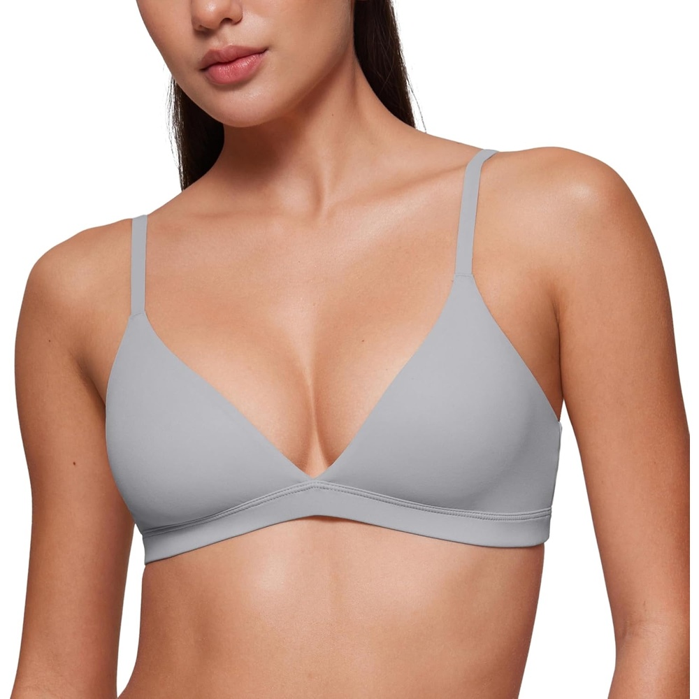 image:imageCRZ YOGA Softhold Double Lined Triangle Bralette Womens Adjustable Straps Wireless Cami Plunge TShirt Everyday Bra ComfyRhino Grey